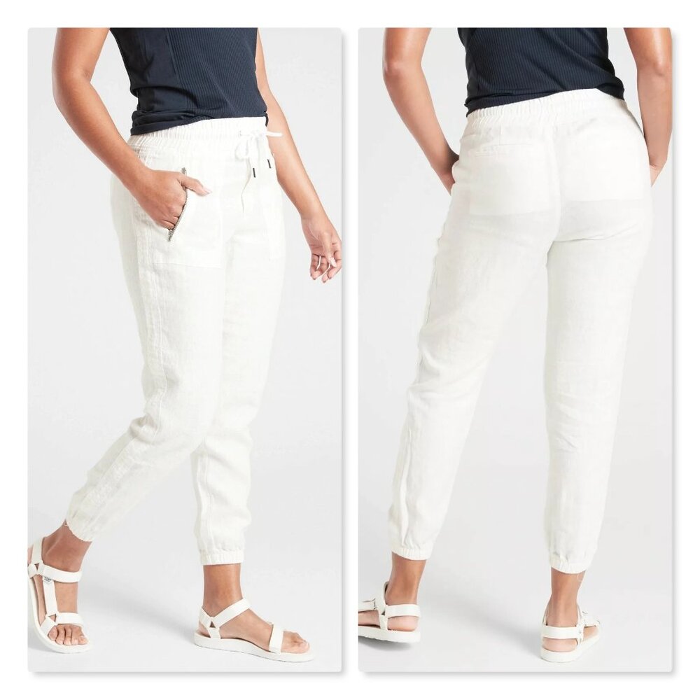 Athleta Cabo Linen Jogger Pants White Womens 8
